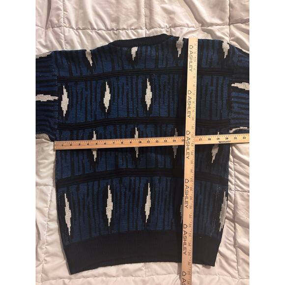 Vintage 1989 Saturdays Pattern Knit Sweater Blue Black Size M - Picture 5 of 5
